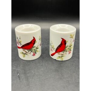 Vtg Cardinal Bird Candle Holders Set of 2 Ceramic Heavy‎ Taper Candle 2" As Is